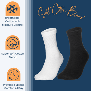 Special Essentials 12 Pairs Cotton Diabetic Ankle Socks - Non-Binding With Extra Wide Top For Men and Women
