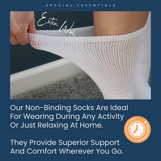 Special Essentials 6 Pairs Cotton Diabetic Socks for Men & Women - Non-Binding Extra Wide Top Neuropathy Socks - Crew Socks