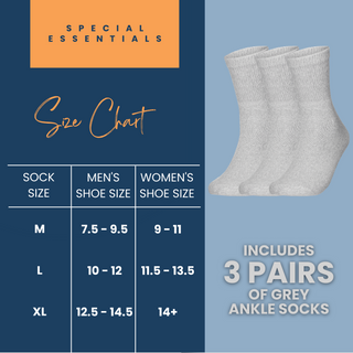 Special Essentials 3 Pairs Cotton Diabetic Ankle Socks - Non-Binding With Extra Wide Top For Men and Women