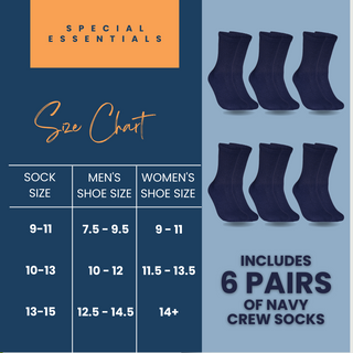 Special Essentials 6 Pairs Cotton Diabetic Socks for Men & Women - Non-Binding Extra Wide Top Neuropathy Socks - Crew Socks