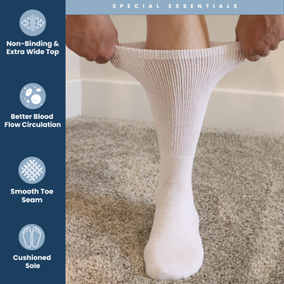 Special Essentials 6 Pairs Non-Binding Diabetic & Circulator Crew Socks For Men & Women - Soft Moisture-Wicking Cotton