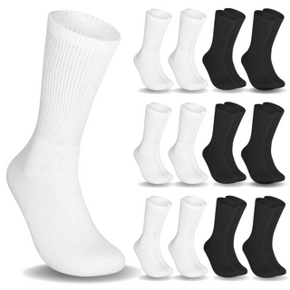 Special Essentials 12 Pairs Cotton Diabetic Socks for Men & Women - Non-Binding Extra Wide Top Neuropathy Socks - Crew Socks