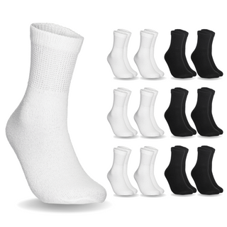 Special Essentials 12 Pairs Cotton Diabetic Ankle Socks - Non-Binding With Extra Wide Top For Men and Women