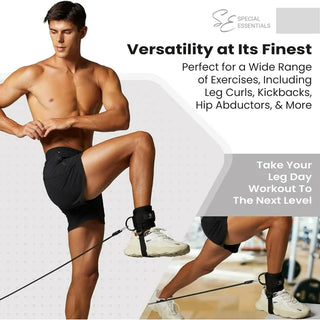 Special Essentials Ankle Cuffs with Adjustable Foot Strap for Cable Machine & Resistance Bands