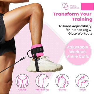 Special Essentials Ankle Cuffs with Adjustable Foot Strap for Cable Machine & Resistance Bands